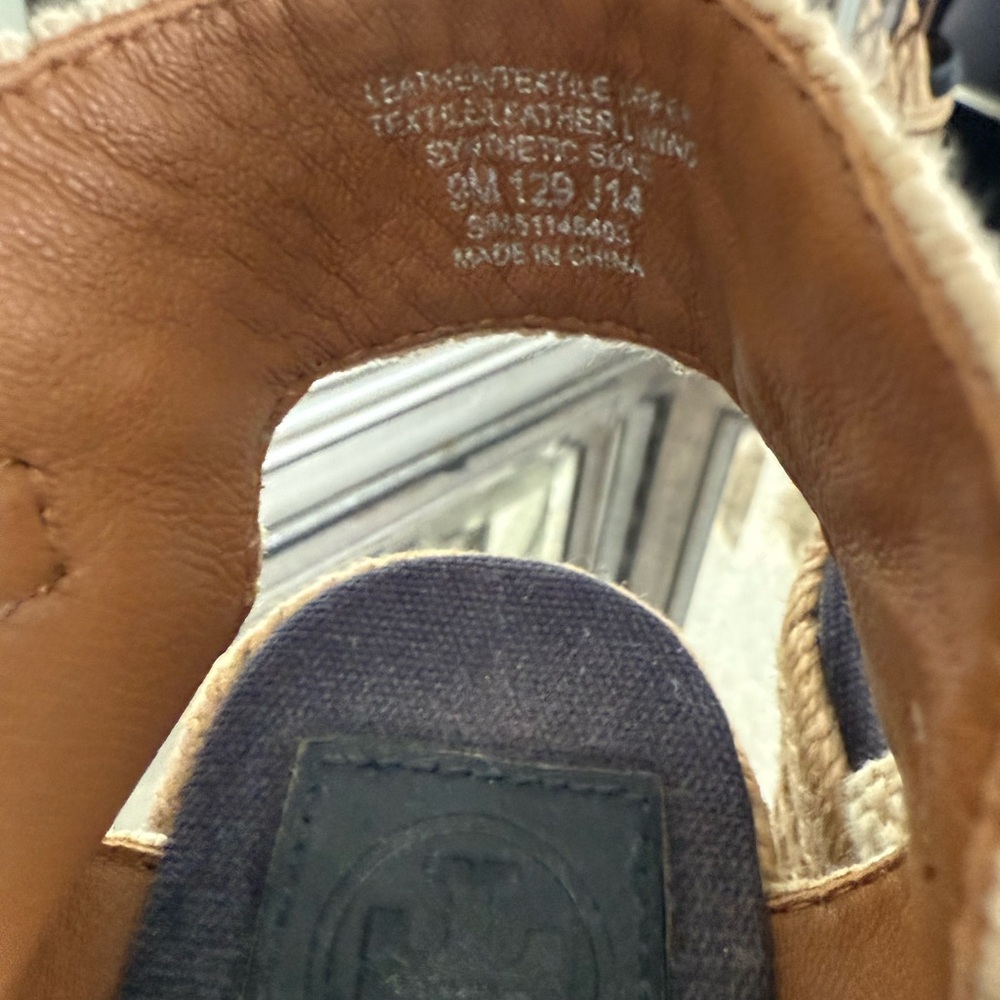 Tory Burch Navy and Tan Wedge Sandals - Picture 2 of 6